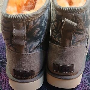 UGG Brown Suede Boots with Patterned Design